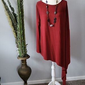 Roaman's asymmetrical dark red dramatic sleeve tunic